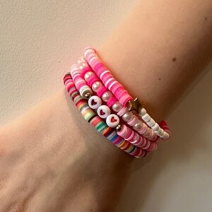 Pink Multicolor Beaded Stretch Bracelet Stack